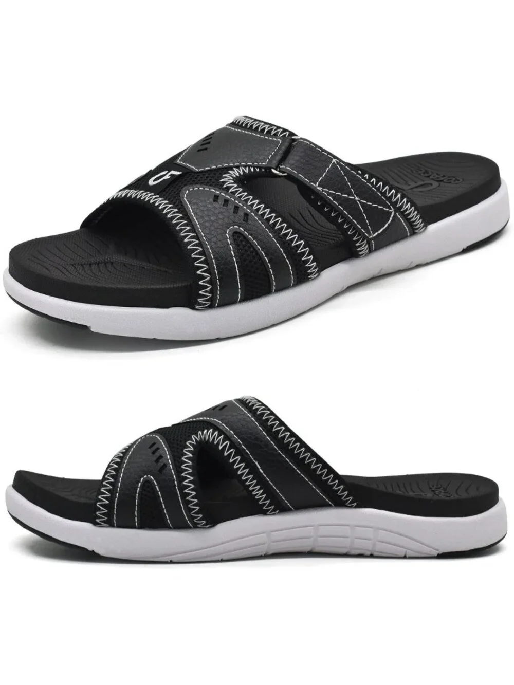Men's Black Sport Recovery Sandals Plantar Fasciitis Soft Cushion Lightweight